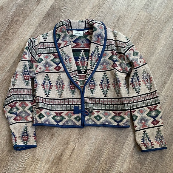 Vintage flashback bohemian cotton jacket ✨ Terry cloth cropped. vintage size l - Picture 2 of 7